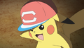 Pikachu wearing Ash's hat before performing 10,000,000 Volt Thunderbolt
