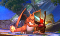 Charizard damaging Diddy Kong while grabbing in the 3DS version