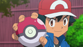 Ash's Frogadier's Poké Ball has a bigger ring around its button than it should have