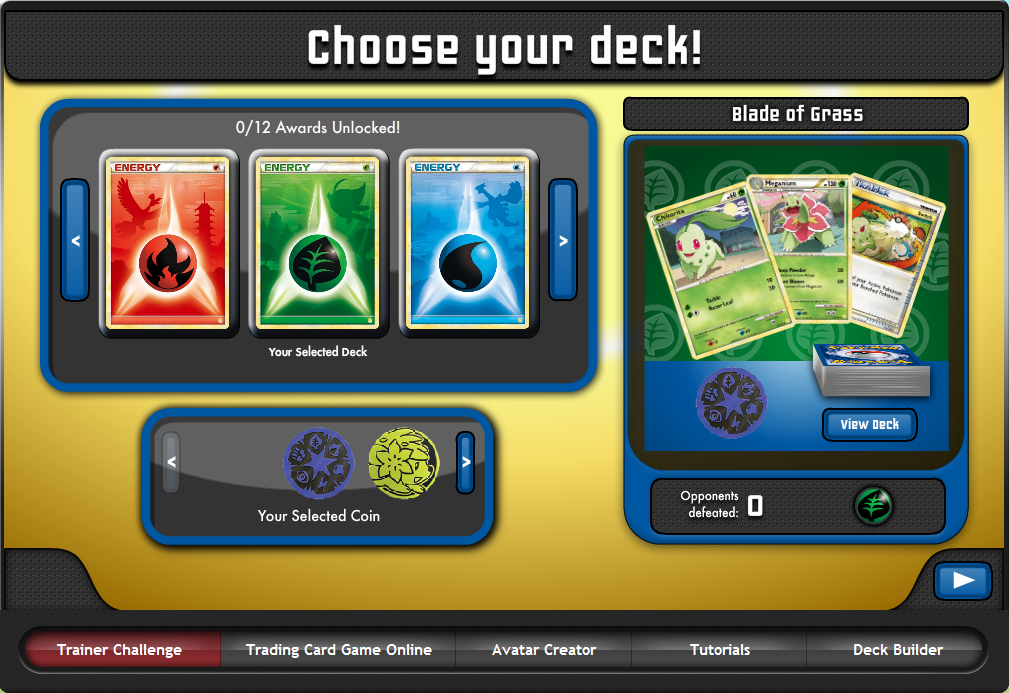 Deck selection screen