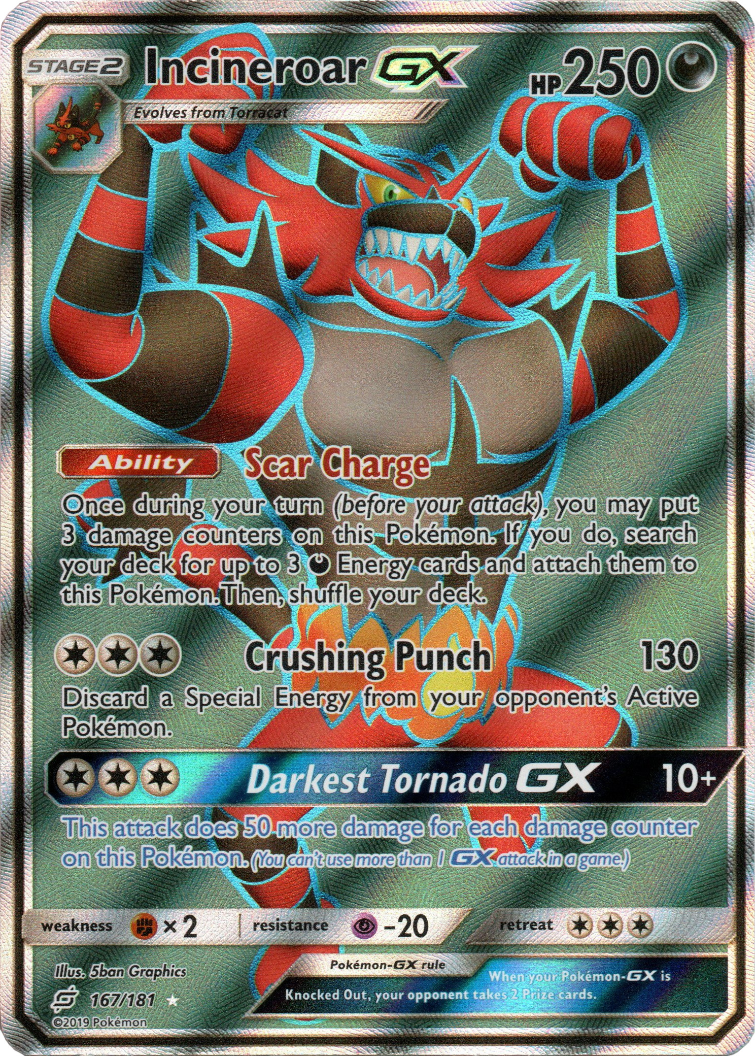Incineroar-GX - 167/181 - Pokemon enkeltkort fra S&M Team Up