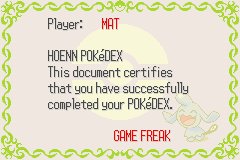 Hoenn Pokédex Diploma
