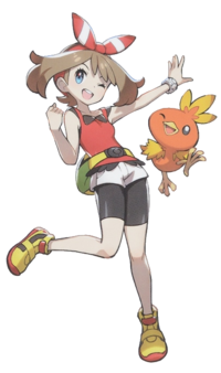 May Torchic Pokémon Center Trainer artwork.png