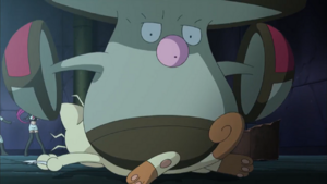 James Amoonguss attacking Meowth.png