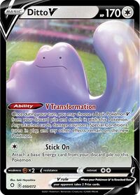 Foto de Hamburg, Germany - 06212021: frontside macro photo of the english  TCG pokemon shining fates card Ditto V (SHF 50) on white background. do  Stock