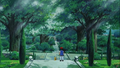 Ash and Pikachu discover the secret garden, after following Latias through a portal.