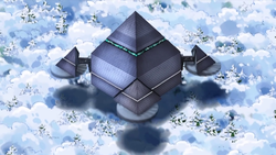 The Battle Pyramid flying in the anime