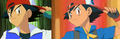 A comparison of the similarities between Ash's hat from the original series (left) to Pokémon the Series: Black & White (right)