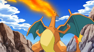 Ash Charizard newly evolved.png