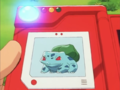 Ash's original Pokédex scanning a Bulbasaur