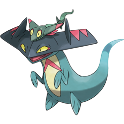 Create a dragon type pokemon with colors red green blue black and