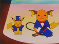 Pikachu and Raichu wearing costumes in Stage Fight!.