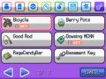 Registered key items in the Bag on HeartGold and SoulSilver