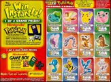 Back of Oscar Mayer Lunchables Pokémon Trading Cards Promotional Box 1999. Trading Cards (#1 to #12 of 36) #1 Bulbasaur, #2 Pidgeotto, #3 Pikachu, #4 Jigglypuff, #5 Venomoth, #6 Onix, #7 Cubone, #8 Kangaskhan, #9 Horsea, #10 Electabuzz, #11 Articuno, and #12 Mewtwo