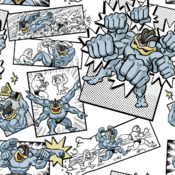 "Machamp's four powerful arms punches and chops at a speed that can't be stopped by the eyes. It is exercising with its friends. With this physical beauty, it uses a megaton-class punch to blow it beyond the horizon."