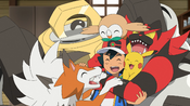 Ash with his Alola Pokémon (excluding Solgaleo and Naganadel)