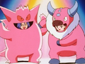 Jessie and James as a pink Tauros and Gengar, respectively