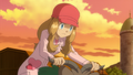 Serena's Rhyhorn racing suit with a red hat