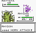 Rhydon attacked Rattata, and its sprite broke as well.