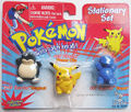 A Collectors Edition Stationary Set Including a Snorlax magnet, a Pikachu Memo Clip and a Squirtle eraser