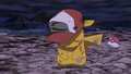 Pikachu wearing Ash's hat