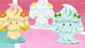 Mint Cream (right) and Salted Cream Alcremie (center) in the anime
