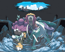 A fierce fight between two legendary pokemon, zacian and zamazenta