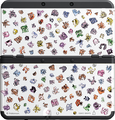 A black New Nintendo 3DS with cover plates featuring sprites from Pokémon Red and Green