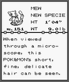 A print of Mew's Yellow Pokédex entry