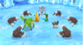 Boss battle against six Excadrill and Purugly