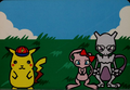 The three main characters transformed into Pokémon