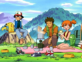 Ash, Misty, and Brock having a picnic in the original series