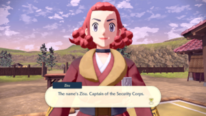 Zisu, a large woman with a cheery disposition and a red kimono, introduces herself as the Captain of the Security Corps.