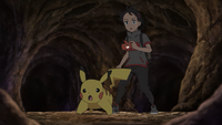 Goh with Ash's Pikachu