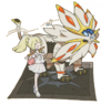 Artwork of Lillie and Nebby (as Solgaleo for a merchandise line.