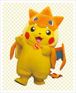 Mega Charizard Y costumed Pikachu person.jpg