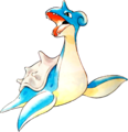 Lapras shown with teeth in its Generation I artwork