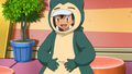 Ash in his Snorlax costume