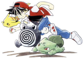 Red, Pika, and Vee from Pokemon Adventures (artist unknown)
