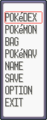 The menu in Pokémon Ruby and Sapphire