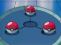 The Poké Balls containing Bulbasaur, Charmander and Squirtle in Pokémon! I Choose You!
