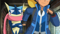 Greninja's tongue outside its fully-closed mouth
