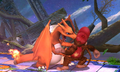 Charizard grabbing Diddy Kong in the 3DS version