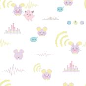 "Since the eyes look like cross-stitch, Whismur is drawn with a touch like embroidery. It cries at a volume of over 100 decibels, and Jugglypuff seemed surprised."