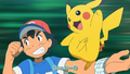 In the first variant, Ash and Pikachu excitedly wait for the capture